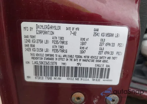 2003 Jeep Liberty Limited Edition from USA, damaged, VIN 1J4GL58K23W519278